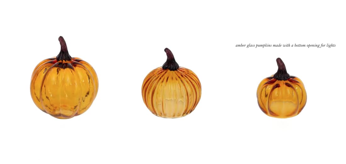 Boston International Hand Blown Glass Pumpkin Tabletop Mantel Shelf Fall Autumn Thanksgiving Halloween Decorations for Home, Large, Amber Orange