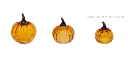 Boston International Hand Blown Glass Pumpkin Tabletop Mantel Shelf Fall Autumn Thanksgiving Halloween Decorations for Home, Medium, Amber Orange