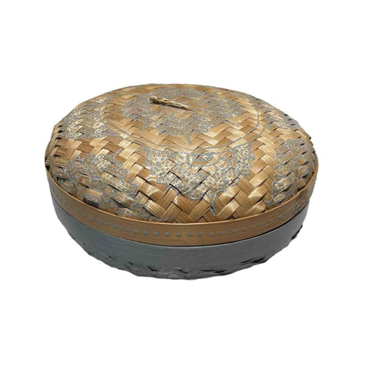 Grey Round Henna Rattan Box