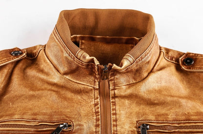 Men’s Hooded PU Leather Jacket – Zip-Up Casual Faux Leather Coat for Fall & Winter