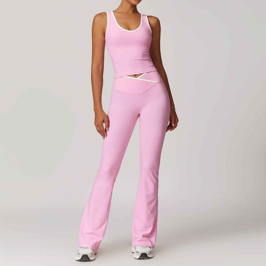 Women’s Contrast-Color V-Neck Sports Vest – Sexy Tight-Fit Workout Set