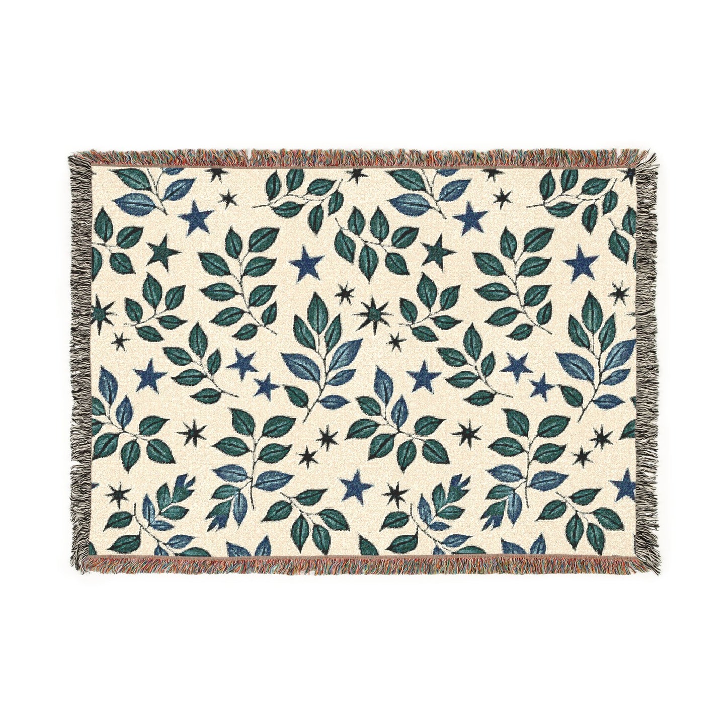 Botanical Star Woven Blanket — Reversible Leaf & Star Pattern Throw
