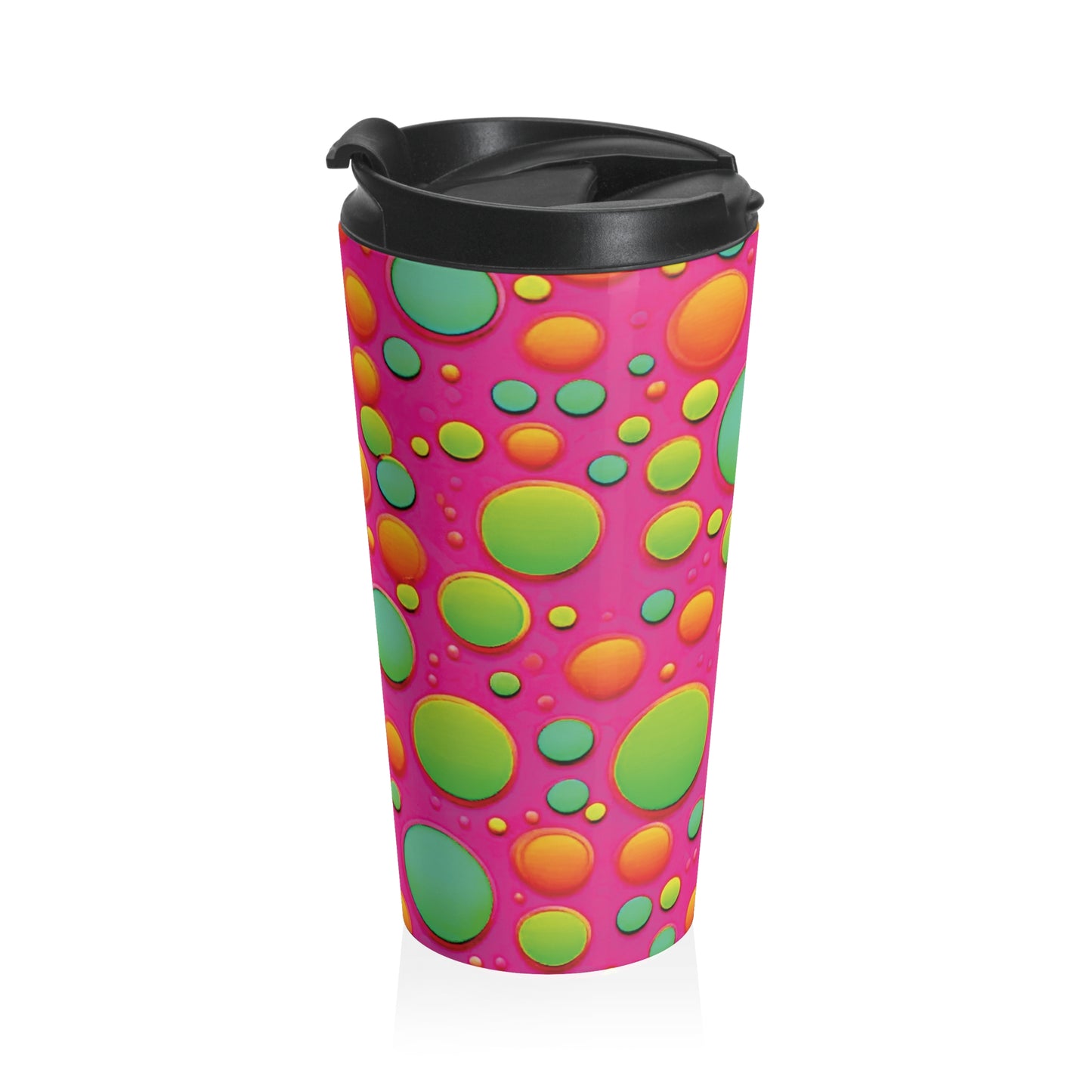 Colorful Bubble Pattern Travel Mug — Bright Pink Neon Insulated Tumbler - AURABAGS SHOP