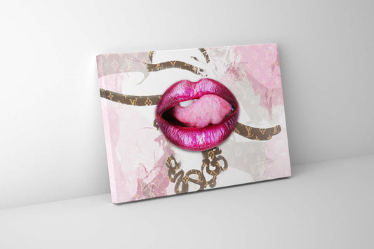 Leinwandbild-Pinke Lippen-Kunstdruck