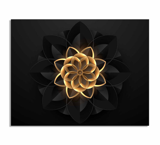 Wandbild Abstrakte Blume in Schwarz und Gold – Edle und moderne Wandkunst – Goldlack