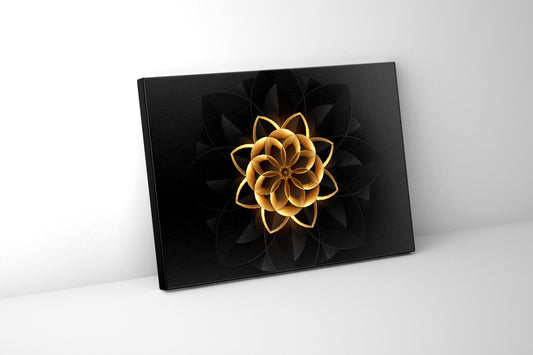 Wandbild Abstrakte Blume in Schwarz und Gold – Edle und moderne Wandkunst – Goldlack