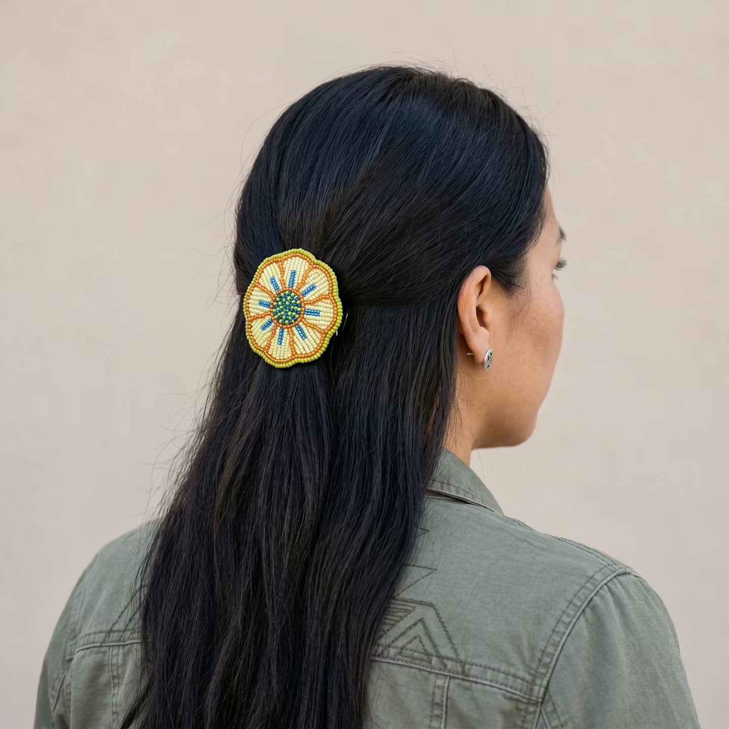 Yellow Beaded Flower Barrette