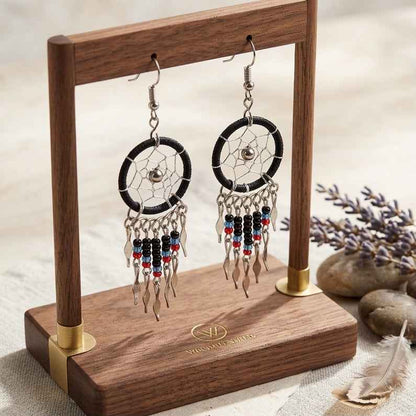 OLDTRIBES™ black beaded dream catcher earrings
