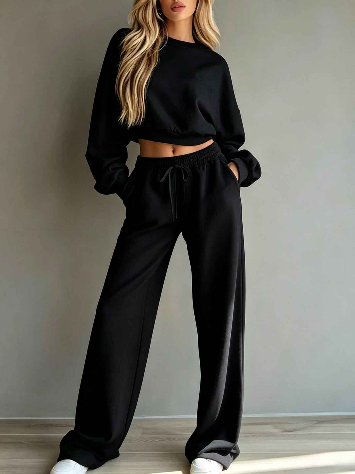 Women’s Casual Hooded Sweatshirt & Wide-Leg Pants Set – Long-Sleeve Two-Piece Sports Outfit