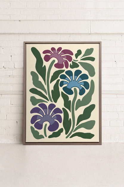 MYSTIC AZURE BLOOMS, Kunstwerk auf gestreckter Leinwand