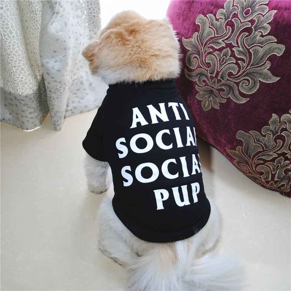 Anti Social Social Pup Tee | Graphic Dog T Shirt