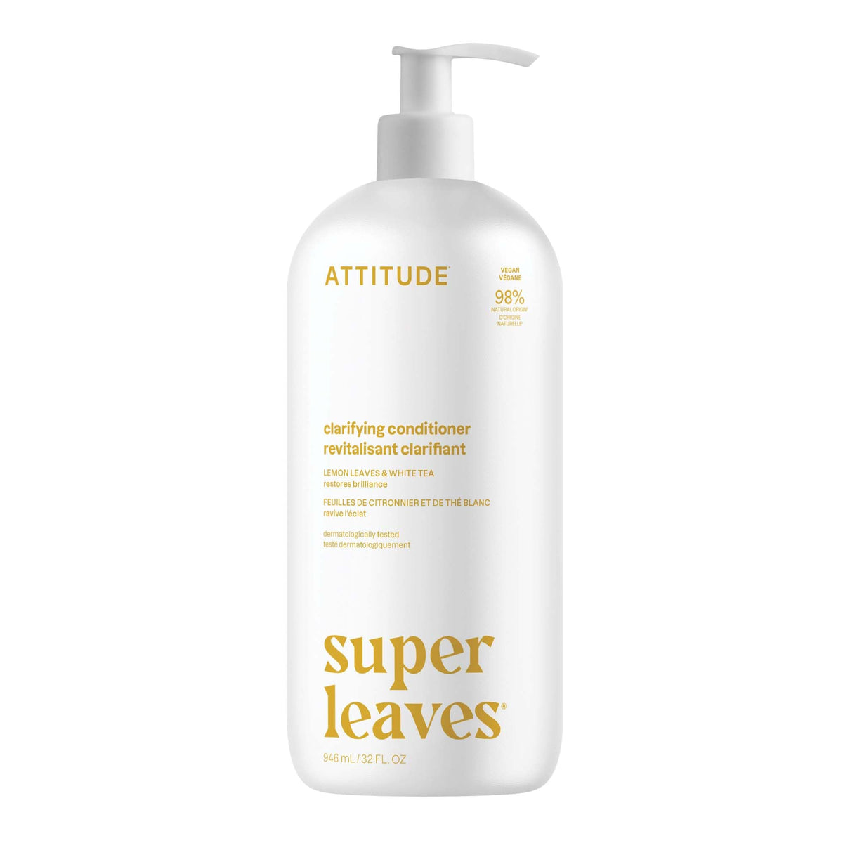 ATTITUDE Clarifying Hair Conditioner, Restores Shine, Naturally Derived Ingredients, Vegan Detangler, Dermatologically Tested, Lemon Leaves and White Tea, 946 mL 🍁 All In One Marketplace Canada
