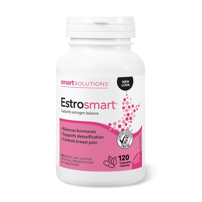 Smart Solutions Estrosmart Vegetarian Capsules, Balances Hormones, Supports Estrogen Metabolism, and Controls Breast Pain. With Calcium D-Glucarate, and DIM, Gluten-Free, Soy-Free, No Artificial Preservatives or Sweeteners, 120 Count