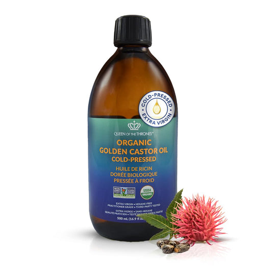 Queen of the Thrones Organic Golden Castor Oil - Pure Cold-Pressed Castor Oil for Self-Care - Multipurpose Clean Beauty Product for Hair, Nails & Skin - Silicone Precision Pump - 16.9 fl oz 🍁 All In One Marketplace Canada