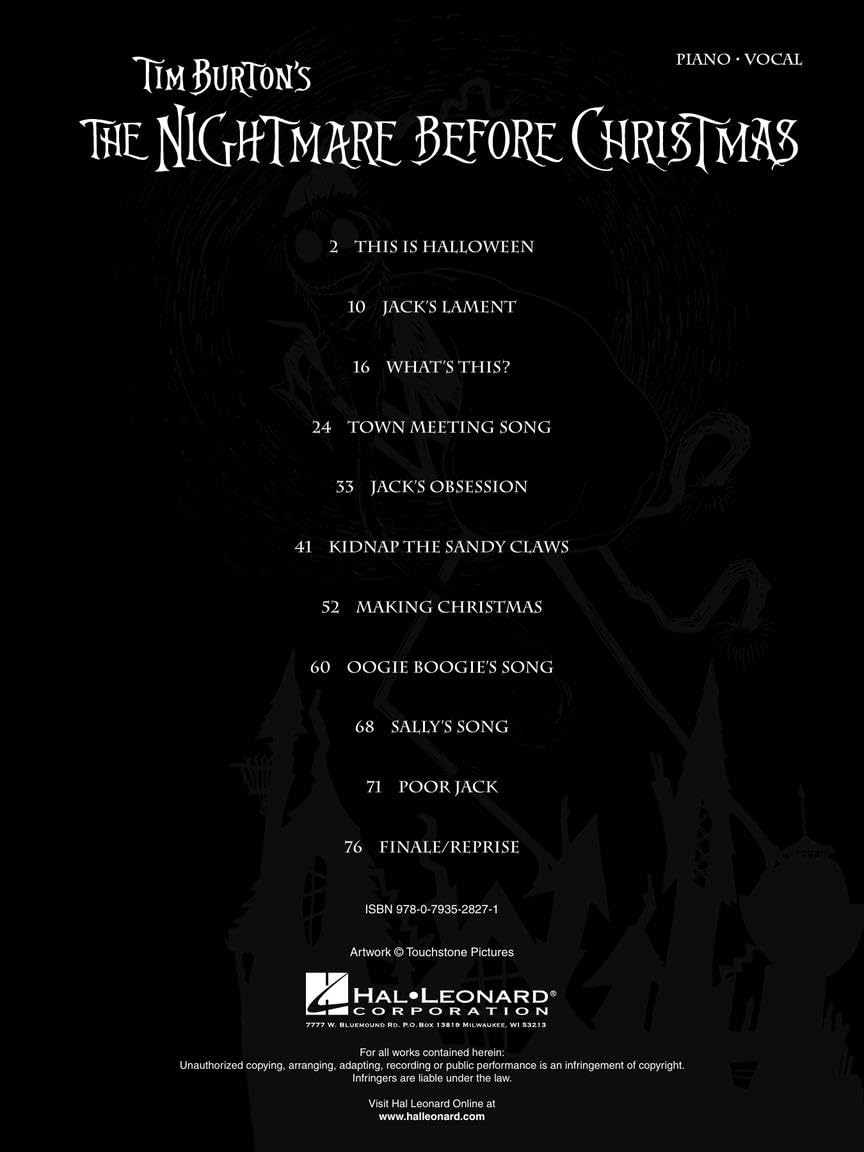 Tim Burton's: The Nightmare Before Christmas | Sheet Music Songbook | Piano Vocal Guitar Arr. for Movie Soundtrack Fans | 11 Iconic Halloween and Christmas Songs | Film Music for Piano and Voice