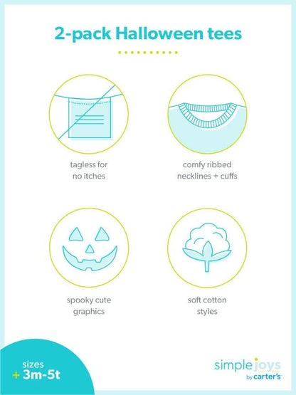 Simple Joys by Carter's Baby Boys' Halloween Long-Sleeve Tees, Pack of 2, Halloween Pumpkin Print/Skeleton, 3-6 Months