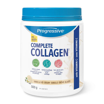 Progressive Complete Collagen Vanilla Ice Cream, Canadian-Made, for Healthier Hair, Skin, Nails and Joints. Grass-Fed Non-GMO with Antioxidants, Hydrolyzed with Vitamin C for Best Absorption, 500 g 🍁 All In One Marketplace Canada
