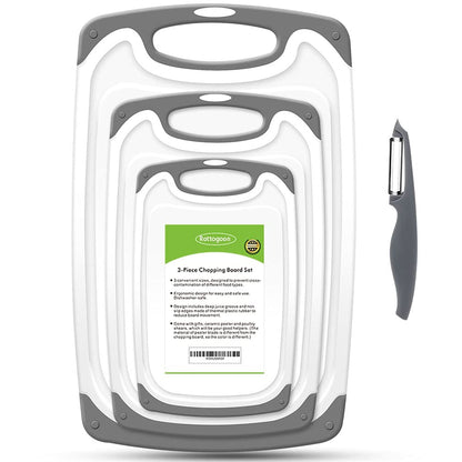 Cutting Boards for Kitchen, Plastic Chopping Board Set of 4 with Non-Slip Feet and Deep Drip Juice Groove, Easy Grip Handle 🍁 All In One Marketplace Canada