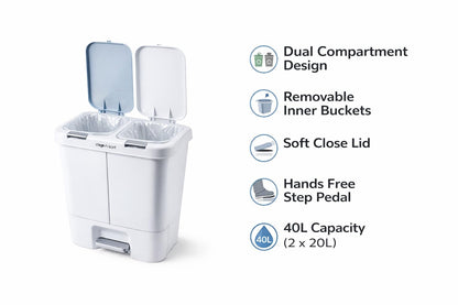 Step N’ Sort 40L Dual Compartment Recycling Bin – Slim Kitchen Waste & Recycling System (2 × 20L) 🍁 All In One Marketplace Canada