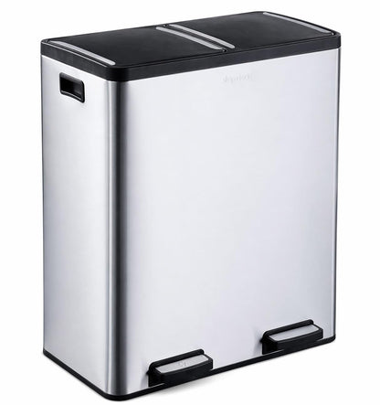 The Step N' Sort 18.5 Gallon Extra Large Capacity, Soft-Step, Dual Trash and Recycling Bin with Removable Inner Bins. Silver 🍁 All In One Marketplace Canada