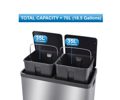 The Step N' Sort 18.5 Gallon Extra Large Capacity, Soft-Step, Dual Trash and Recycling Bin with Removable Inner Bins. Silver 🍁 All In One Marketplace Canada