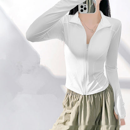 Women’s Long-Sleeve Zip-Up Workout Jacket – Tight-Fit Yoga & Fitness Top