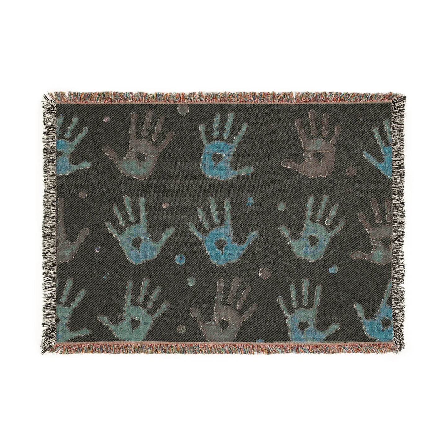 Handprint Woven Blanket — Cozy Decorative Throw with Playful Handprint Pattern
