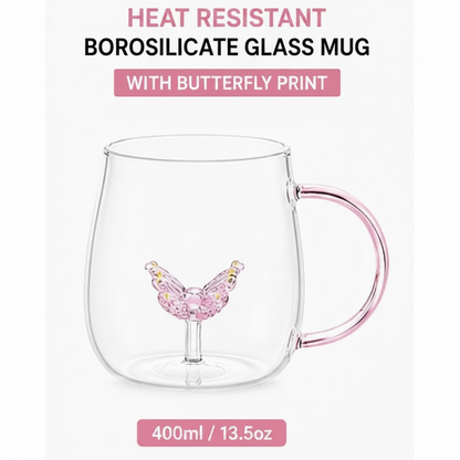 Butterfly Borosilicate Glass Mug 13.5 oz - 1Piece