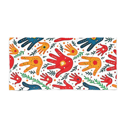 Beach Towel — Colorful Handprint Pattern Summer Beach Towel