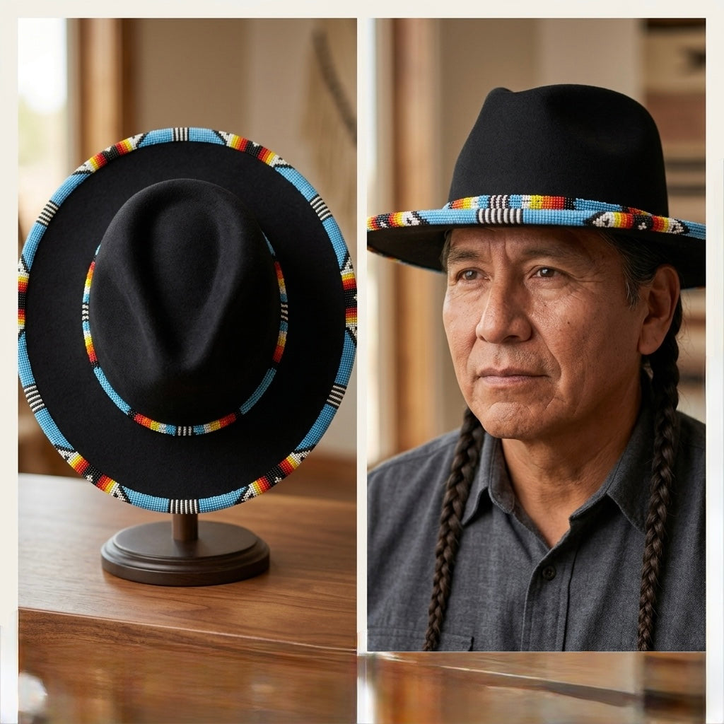 Size-62 Beaded Flat&Circular Brim Felt Hat