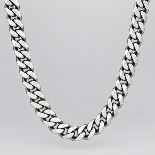 Men’s Gunmetal Stainless Steel Cuban Chain Necklace. Heavy-Duty Biker Style