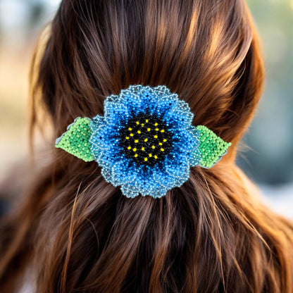 Handmade Beaded Sunflower Hair Clip-Sky Blue