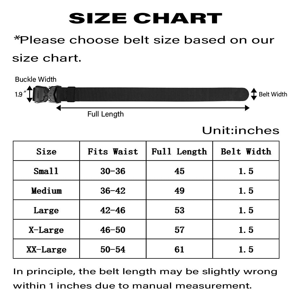 JUKMO Tactical Belt, Military Hiking Rigger 1.5 inches Nylon Web Work Belt with Heavy Duty Quick Release Buckle (Black, Medium) 🍁 All In One Marketplace Canada