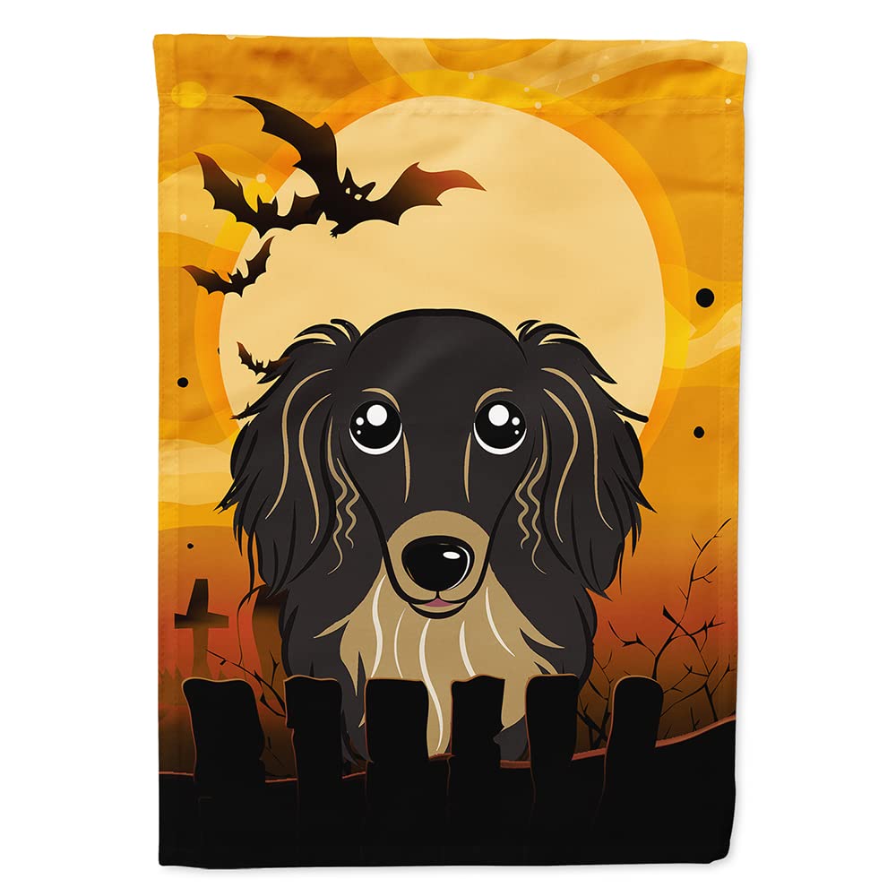 Caroline's Treasures BB1771CHF Halloween Longhair Black and Tan Dachshund Canvas House Size Flag