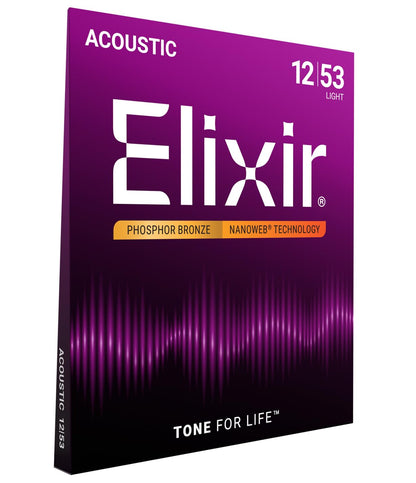 Elixir 16052 Phosphor Bronze Nanoweb Coating Acoustic Guitar Strings - Light 12-53 🍁 All In One Marketplace Canada