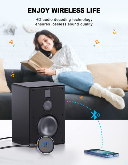 WOCBUY Bluetooth Adapter for Car, 3.5mm AUX Bluetooth Receiver for Music Streaming, Bluetooth 5.0 Wireless Audio Receiver for Car/Home Stereo/Wired Headphones/Speaker, Dual Connection, 12H Playtime 🍁 All In One Marketplace Canada