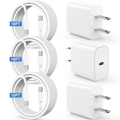 Susnwere iPhone 17 15 16 Charger 10Ft with 20W USB C Charger Block,3-Pack 20W Fast Wall Charger for iPhone 17 Pro Max/iPhone 16/16 Plus/16 Pro/16 Pro Max/15 Plus/15 Pro Max,3Pack Extra Long 10ft Cable 🍁 All In One Marketplace Canada