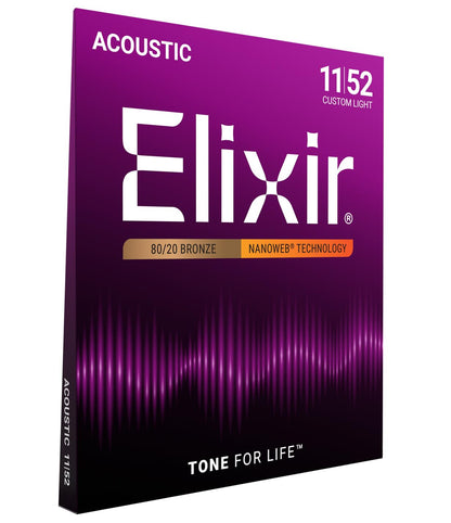 Elixir 80/20 Bronze Acoustic Guitar Strings with Nanoweb Coating - Custom Light 11-52 🍁 All In One Marketplace Canada