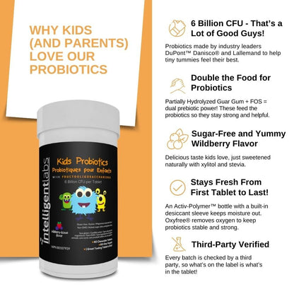Intelligent Labs Kids/Children Probiotics 6 Billion CFU with Prebiotics, PHGG & FOS, Once-Daily Chewable, Great Taste, 10x Effectiveness, 60-Day Supply, Third-Party Verified 🍁 All In One Marketplace Canada