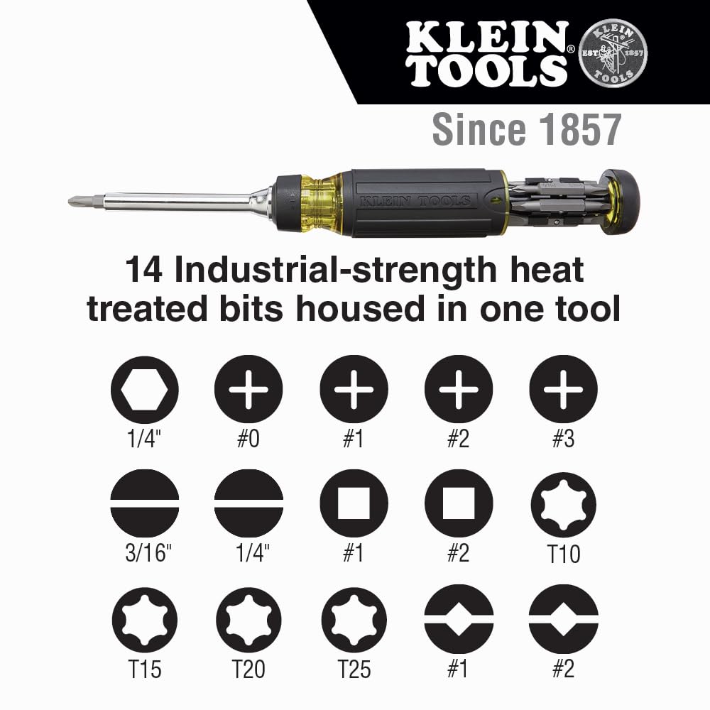 Klein Tools 32305 Multi-bit Ratcheting Screwdriver, 15-in-1 Tool with Phillips, Slotted, Square, Torx and Combo Bits and 1/4-Inch Nut Driver 🍁 All In One Marketplace Canada