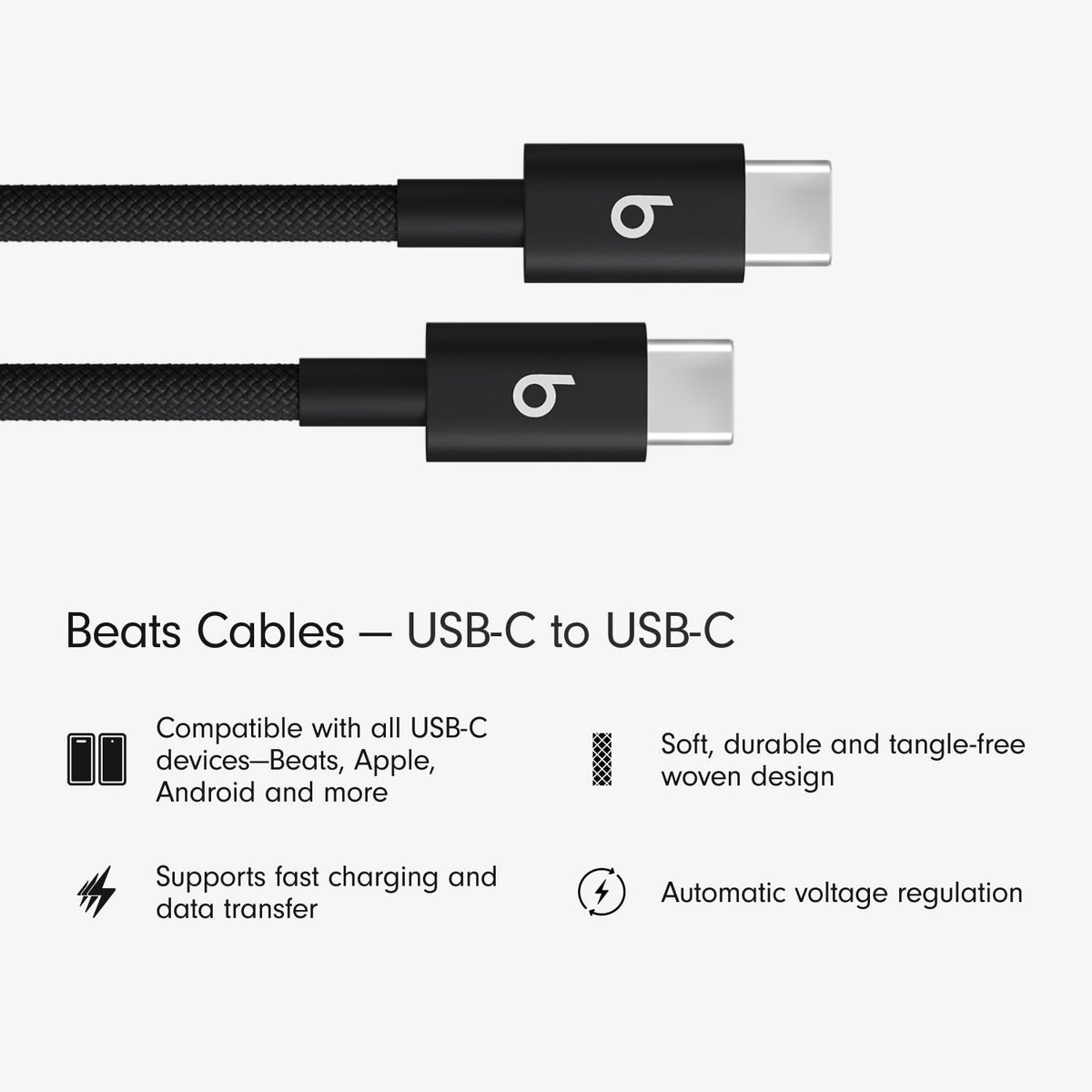 Beats USB-C to USB-C Woven Cable Fast Charging Durable/Tangle-Free Compatible Charger for Apple & Android Devices (1.5 m) - Bolt Black 🍁 All In One Marketplace Canada