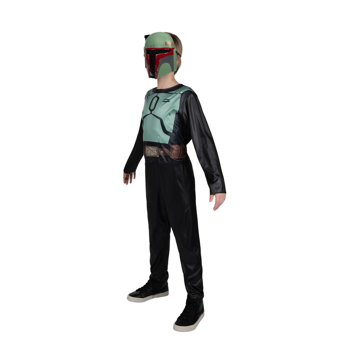 Star Wars Boba Fett Official Youth Halloween Costume - Printed Jumpsuit with Plastic Mask (L) Black
