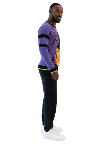 Blizzard Bay Men's Cat in The Graveyard Halloween Sweater, Graveyard Purple, X-Large