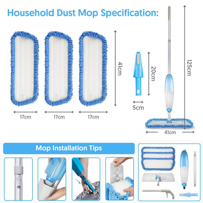 Tina&Tony Microfiber Spray Mop for Floor Cleaning, Hardwood Floor Spray Dry Wet Mop with 3 Reusable Refills Pads & 435ML Refillable Bottle, Kitchen Dust Mop for Hardwood Laminate Tile Floors, Blue 🍁 All In One Marketplace Canada