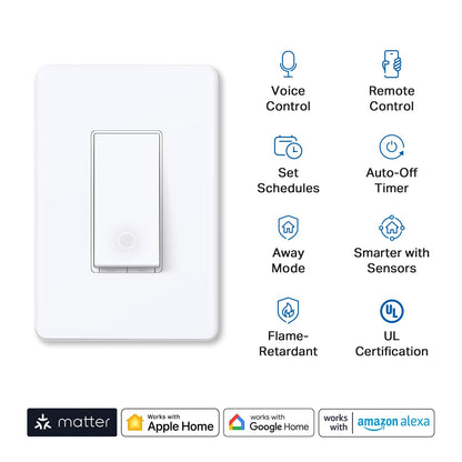 TP-Link Tapo Smart Light Switch, Matter Compatible, Single Pole, Neutral Wire Required, Voice Control w/Siri, Alexa & Google Home, UL Certified, Timer & Schedule, Guided Install, Tapo S505(2-Pack) 🍁 All In One Marketplace Canada