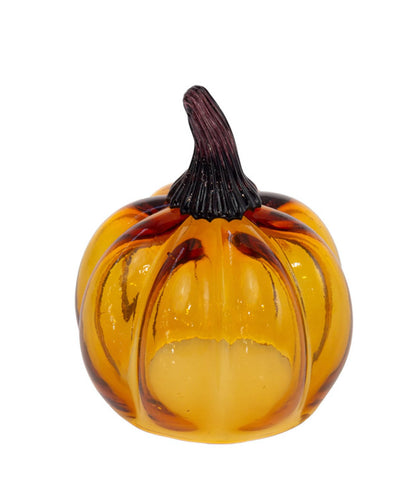 Boston International Hand Blown Glass Pumpkin Tabletop Mantel Shelf Fall Autumn Thanksgiving Halloween Decorations for Home, Small, Amber Orange