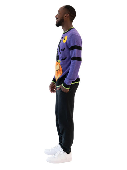 Blizzard Bay Men's Cat in The Graveyard Halloween Sweater, Graveyard Purple, Medium