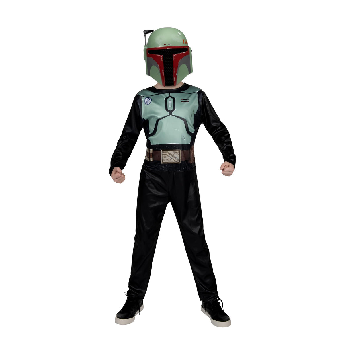 Star Wars Boba Fett Official Youth Halloween Costume - Printed Jumpsuit with Plastic Mask (L) Black