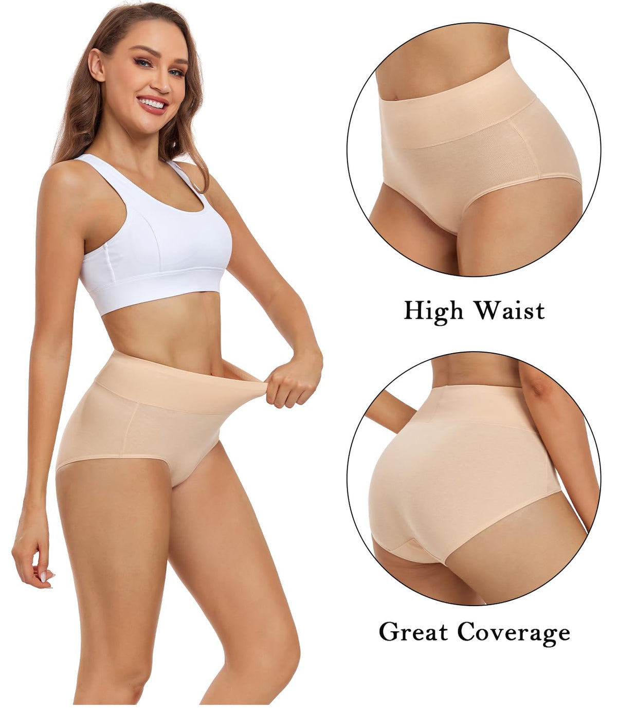 wirarpa Women's High Waisted Cotton Briefs Ladies Underwear Comfortable Panties 5 Pack Beige Medium 🍁 All In One Marketplace Canada