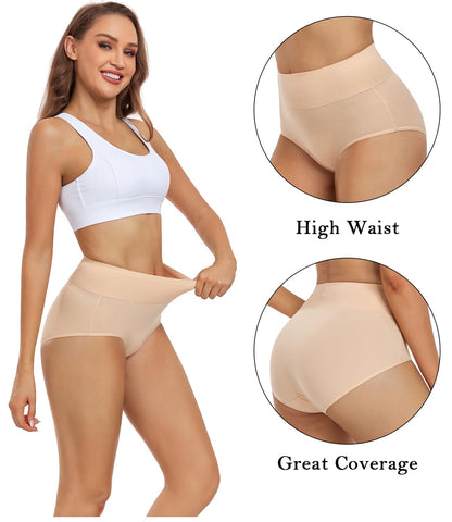 wirarpa Women's High Waisted Cotton Briefs Ladies Underwear Comfortable Panties 5 Pack Beige Medium 🍁 All In One Marketplace Canada
